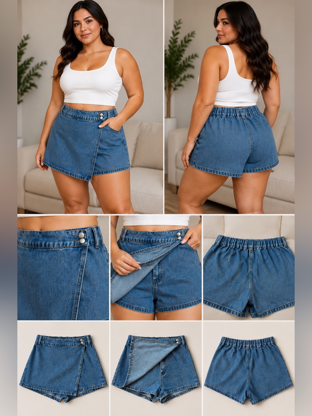 SHEIN Blue Denim Wrap-Front Skort Shorts